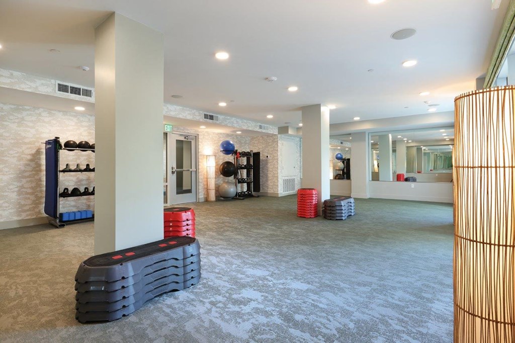 the gym in the lobby of the building