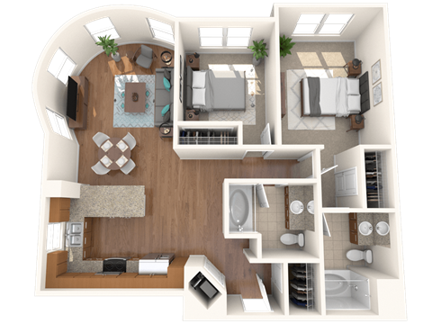 The Mercer Apartments Parkwood Two Bedroom Two Bathroom Floor Plan