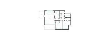 A floor plan of a house with a kitchen, living room, dining room, and two bedrooms.