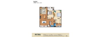 A floor plan for a 2 bedroom, 2 bathroom apartment at Petra at Larkspur.