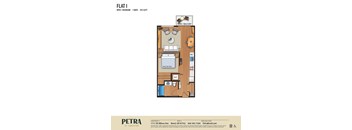A floor plan for a one bedroom apartment at Petra at Larkspur.
