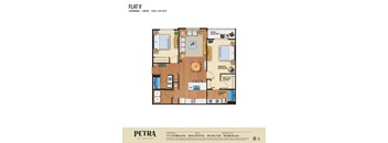 A floor plan for a flat V with 2 bedrooms and 2 bathrooms.