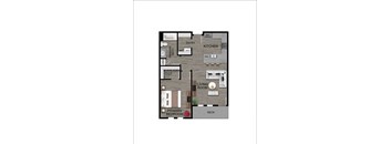 A floor plan of a house with a primary bedroom, living room, kitchen, and bathrooms.
