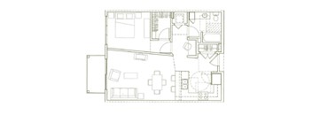 A black and white floor plan of a house with various rooms and furniture.