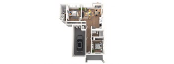 Rancho Valencia Rental Homes in Santa Rosa, California Two Bedroom 3D Floor Plan