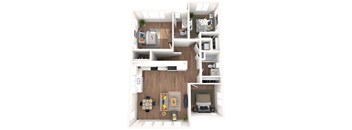 Rancho Valencia Rental Homes in Santa Rosa, California Three Bedroom 3D Floor Plan
