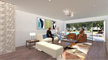 a rendering of a living room with people sitting in it - Photo Gallery 24