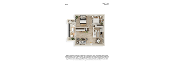 Reveal 3D Floor Plan 2 Bed 1 Bath 840sf