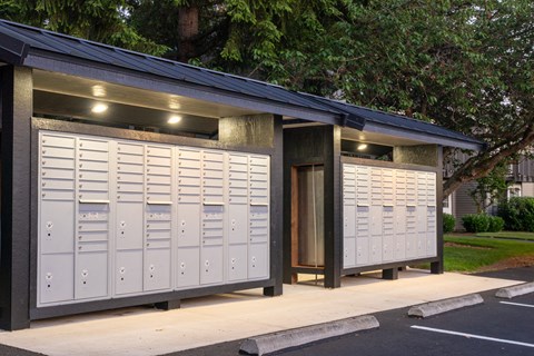 the lockers are tucked into the side of the building