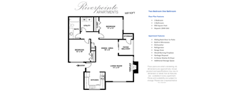 Riverpointe Apartments Two Bedroom One Bathroom Floor Plan