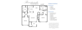 Riverpointe Apartments Two Bedroom Two Bathroom Floor Plan