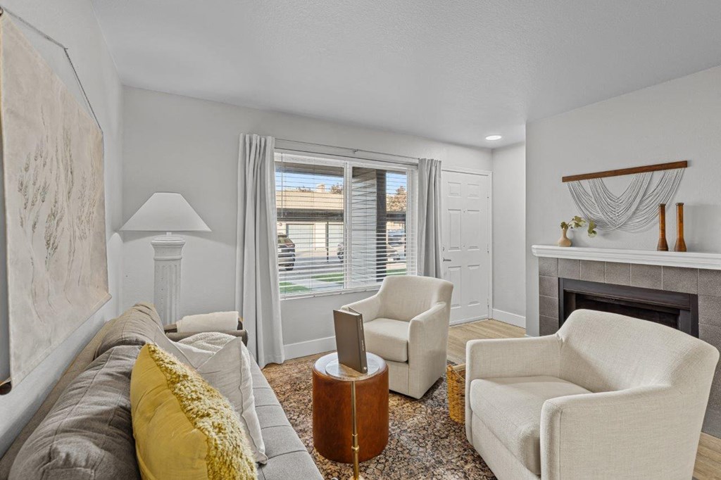 Riverpointe Apartments in Richland, Washington Model Living Room with Fireplace