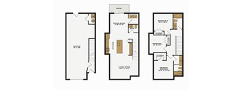 a floor plan of a three story house with a garage