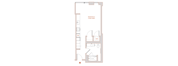 A floor plan of a bedroom and living area.