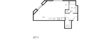 A black and white image of a floor plan for a living space.