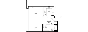 A simple black and white drawing of a house layout.
