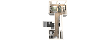 A top down view of a modern apartment layout.