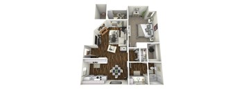 A series of images showing different layouts of a small apartment.