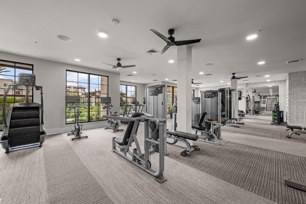 the gym is equipped with weights and cardio equipment