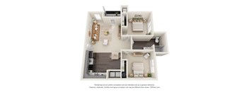 A 3D floor plan of a house with multiple rooms.