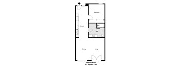 a floor plan of a small house with a kitchen and a living room
