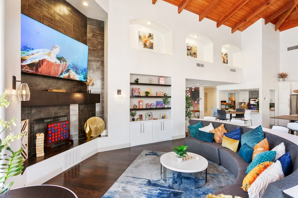 San Melia Apartments clubhouse tv area with couch