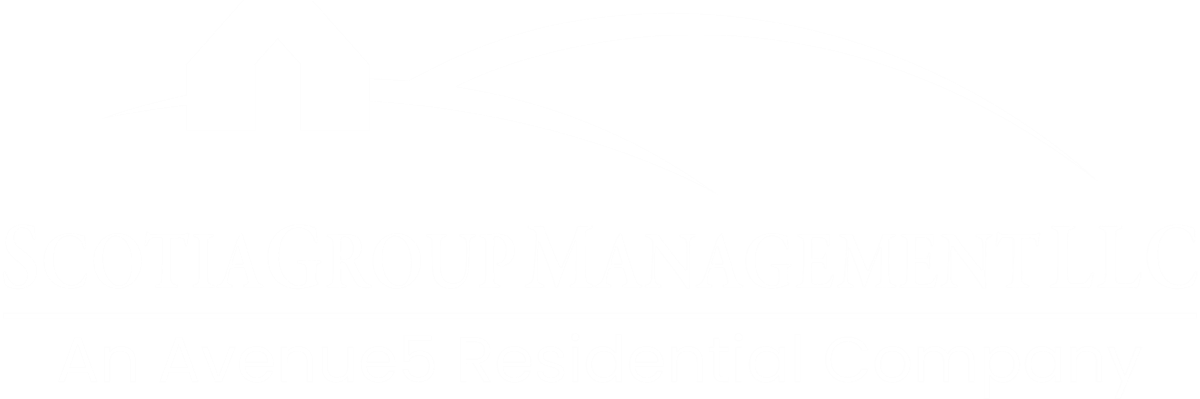 The image is a logo of a company named Scotiagrooup Management LLC, which is an Avenue5 Residential Company.