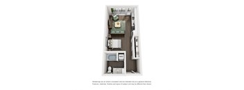 a stylized floor plan of a 1 bedroom apartment