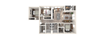 South Ridge Apartments West 3 Bed B Floor Plan
