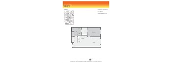 A floor plan for a Sparc apartment showing a living room, kitchen, and bedrooms.