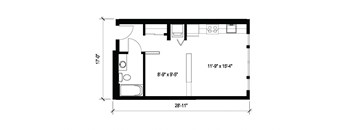 a floor plan of a small house with a bedroom and a bathroom