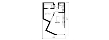 Stack House Apartments in Seattle, Washington Open 1x1 Floor Plan