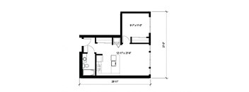 a floor plan of a small house with a bedroom and a living room