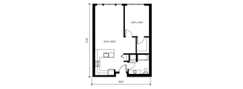 A black and white image of a floor plan for a room.