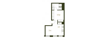 230 Ash Apartments Studio A1 Floor Plan