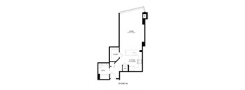 A black and white floor plan of a studio apartment.