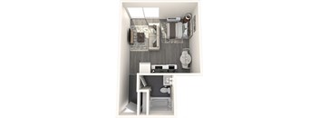 a floor plan of a small apartment with a kitchen and living room