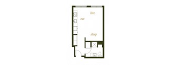 230 Ash Apartments Studio B1 Floor Plan
