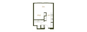 230 Ash Apartments Studio B2 Floor Plan