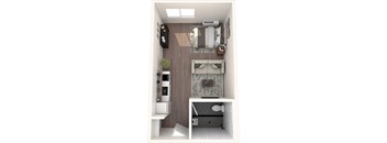 A small, neatly organized kitchen with a sink and a window.