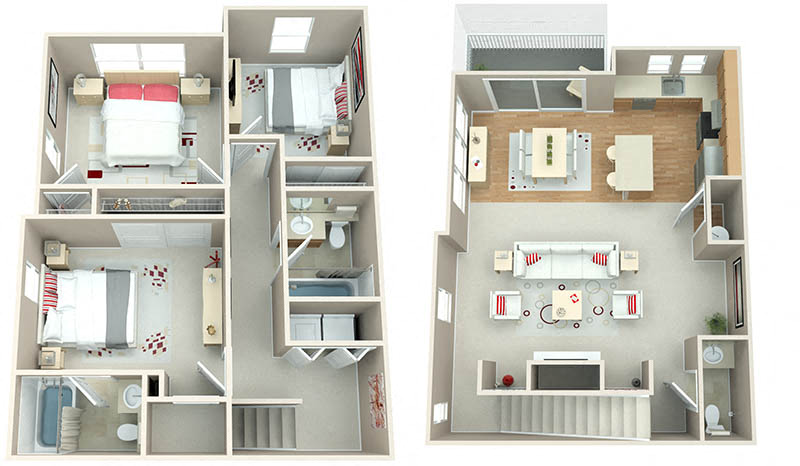 Sunset Crossing_Beaverton OR_Floor Plan_Three Bedroom Two Bathroom Townhomes