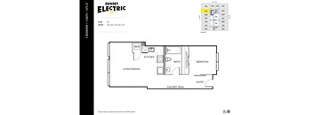 A Sunset Electric floor plan for a 1 bedroom, 1 bath, 1 SF suite.