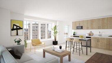 The Astor Apartments Model Living Room Rendering