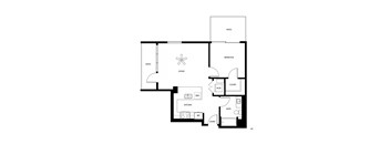 A black and white drawing of a house floor plan.