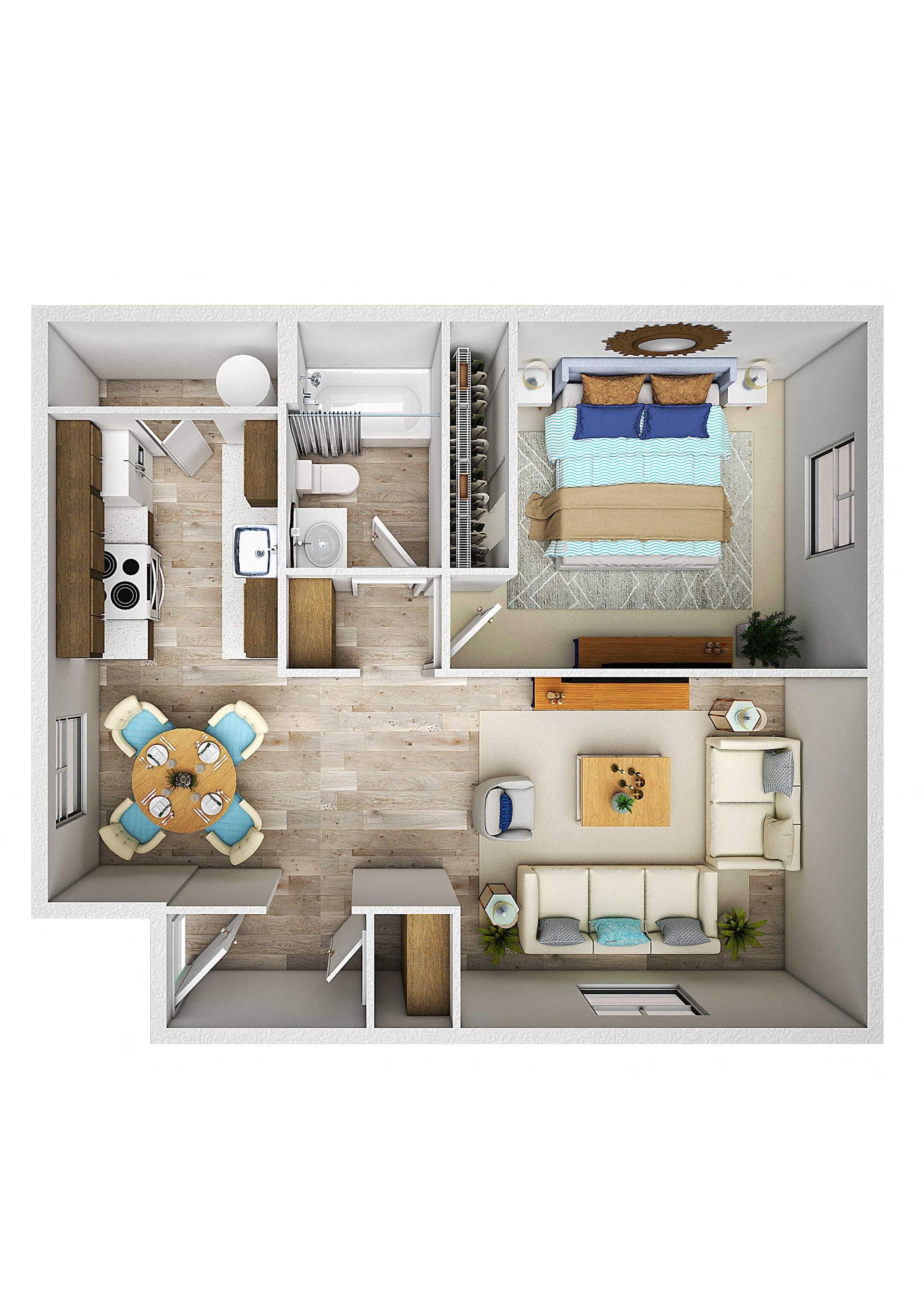 The Clairmont Apartments in Eugene, Oregon 1 Bedroom Floor Plan