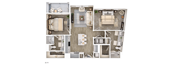 A floor plan of a house with a living room, kitchen, and bedrooms.