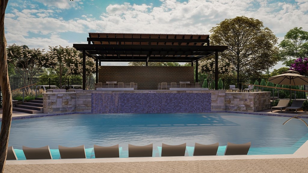The Depot Apartments in Celina, Texas Pool Area Rendering