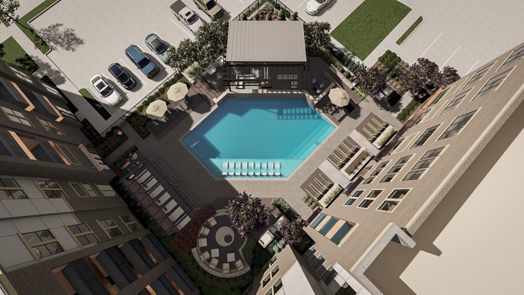 Aerial Rendering of Pool at The Depot Apartments in Celina, Texas