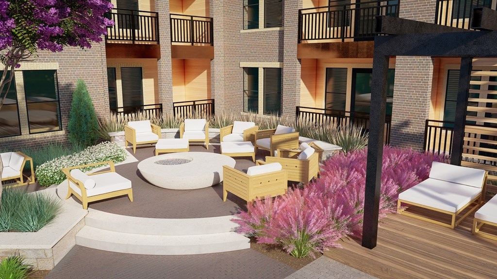 The Depot Apartments in Celina, Texas Fire Pit Area Rendering
