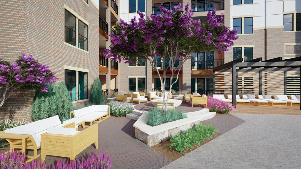 The Depot Apartments in Celina, Texas Fire Pit and Courtyard Area Rendering